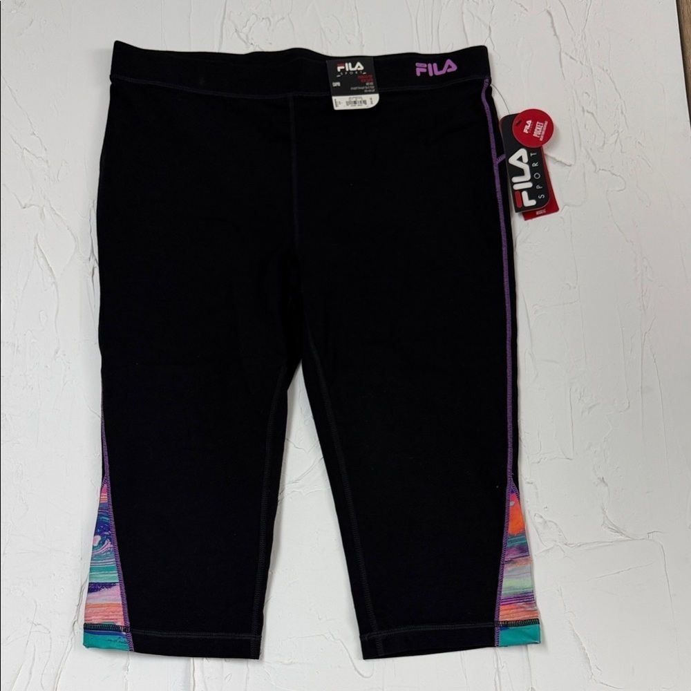 Fila Black Leggings with Colorful Side Stripes